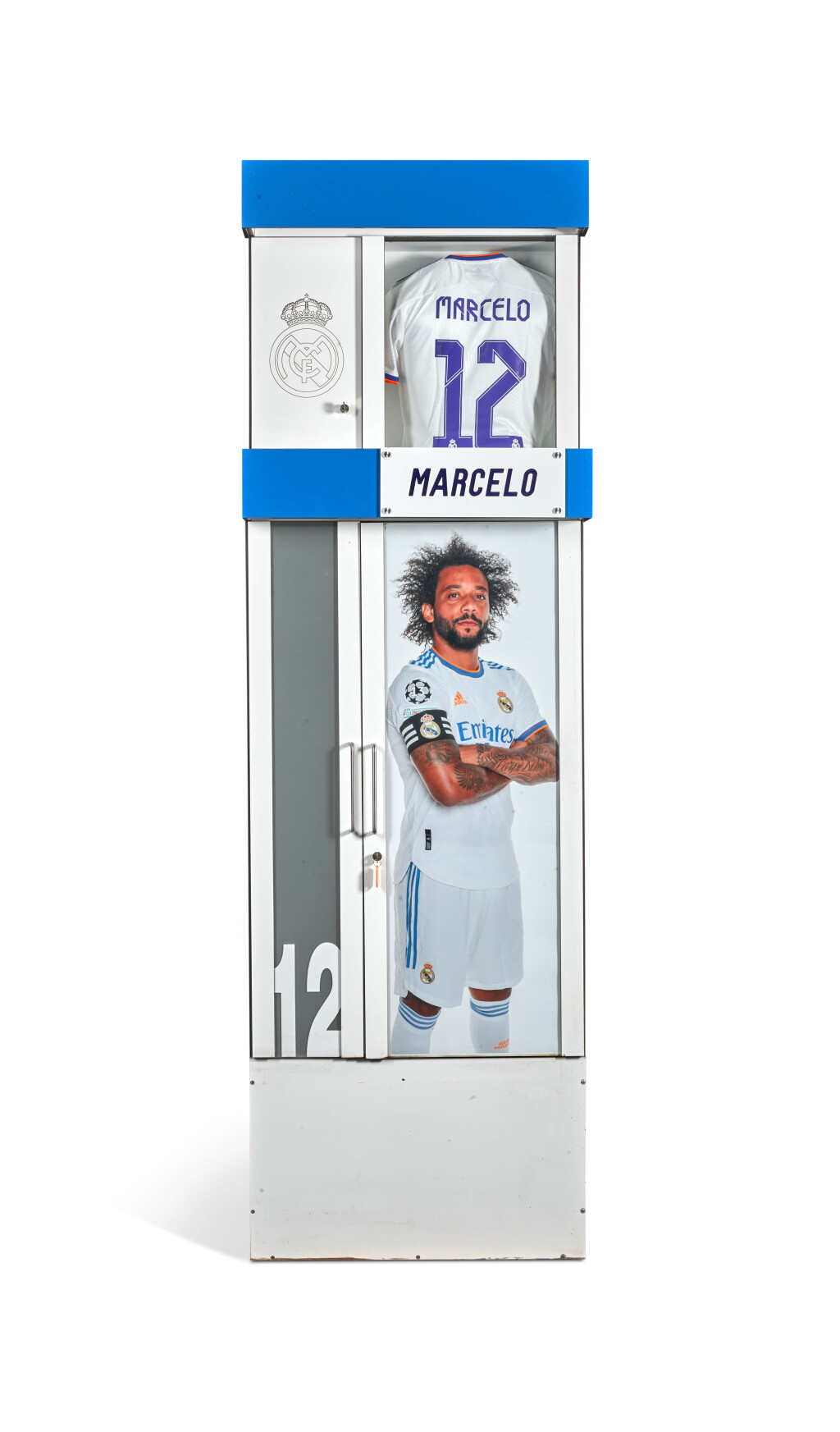 View full screen - View 1 of Lot 12. First Team Locker #12: The Real Madrid Santiago Bernabéu Stadium 2001/02 - 2021/22 | Marcelo, Pablo García, Tote, Iván Campo.