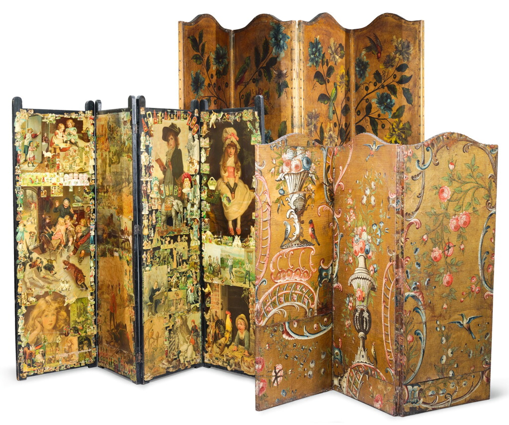 View full screen - View 1 of Lot 243. THREE FOLDING SCREENS, 19TH CENTURY.