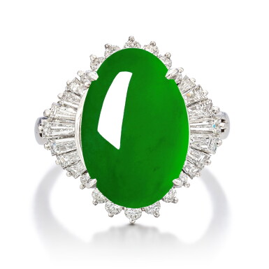 View full screen - View 1 of Lot 1846. Jadeite and Diamond Ring | 天然翡翠 配 鑽石 戒指.
