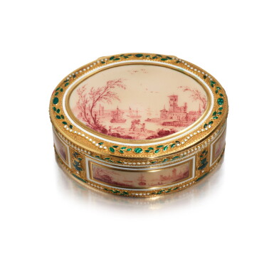View full screen - View 1 of Lot 62. A Small Oval Gold and Enamel Snuff Box, Les Frères Toussaint, Hanau, Circa 1775.