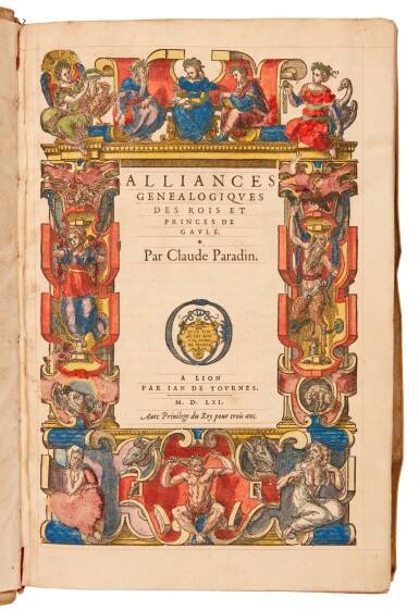 View full screen - View 1 of Lot 1784. Paradin, Alliances genealogiques, Lyon, 1561, contemporary French vellum gilt for Hartmann II von Liechtenstein und Nikolsburg .