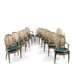 Suite de douze fauteuils en cabriolet en bois laqué blanc dont neuf d'époque Louis XVI, vers 1775, estampille de Jean-Baptiste Boulard