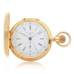 Yellow gold hunting-cased two train split-seconds chronograph watch with independent seconds and 1/4 seconds indication Circa 1890 | Huguenin & Grezet 黃金雙傳動追針計時懷錶備獨立跳秒及四分一跳秒顯示,年份約1890