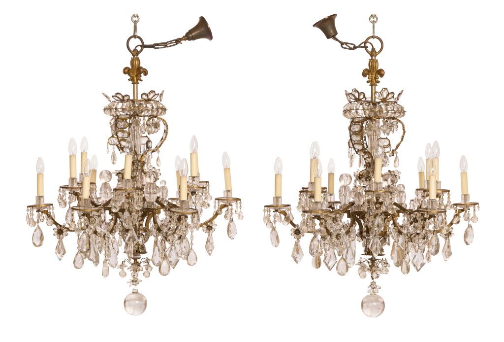View full screen - View 1 of Lot 1110. A pair of Baroque style cut glass and gilt bronze twelve-light chandeliers, possibly Italian, 19th century.