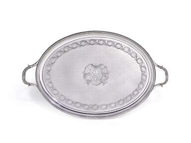 View full screen - View 1 of Lot 74. A GEORGE III SILVER TWO HANDLED TRAY, THOMAS HANNAM & JOHN CROUCH, LONDON, 1802.