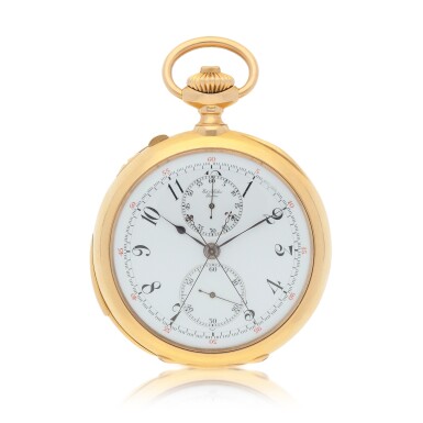 View full screen - View 1 of Lot 459. Yellow gold open faced minute repeating split second chronograph watch Circa 1800 | Ed Koehn 黃金三問追針計時懷錶,年份約1800.