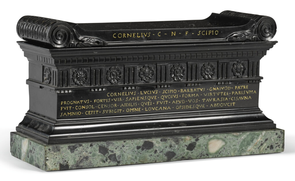 View full screen - View 1 of Lot 31. AN ITALIAN MARMO NERO BELGIO REDUCTION OF TOMB OF SCIPIO 19TH CENTURY.