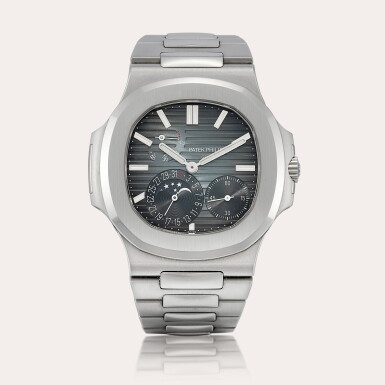View full screen - View 1 of Lot 2191. Nautilus, Reference 5712 A stainless steel bracelet watch with date, moon phases and power reserve indication, Circa, 2018 | 百達翡麗 | NAUTILUS 型號5712 | 精鋼鏈帶腕錶,備日期、月相及動力儲備顯示,約2018年製.