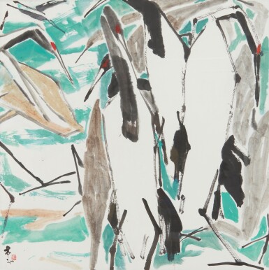View full screen - View 1 of Lot 767. Chen Wen Hsi 陳文希 | Herons 鷺.
