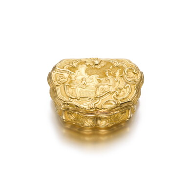 View full screen - View 1 of Lot 4. A chased gold snuff box, Frantz Bergs, Stockholm, circa 1740.