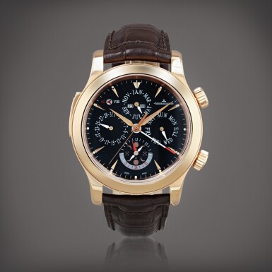 View full screen - View 1 of Lot 686. Master Grand Réveil, reference 163247A, 149.2.95 Montre bracelet quantième perpétuel en or rose avec réveil et phases de lune | Pink gold perpetual calendar wristwatch with alarm and moon phases Vers 2008 | Circa 2008.