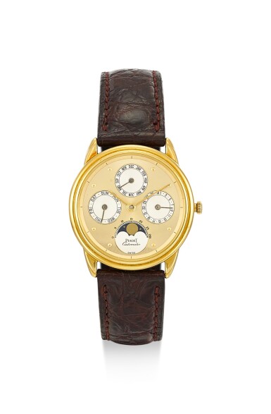 View full screen - View 1 of Lot 8221. PIAGET | GOUVERNEUR, REFERENCE 15958, A YELLOW GOLD TRIPLE CALENDER WRISTWATCH WITH MOON PHASES, CIRCA 1980.