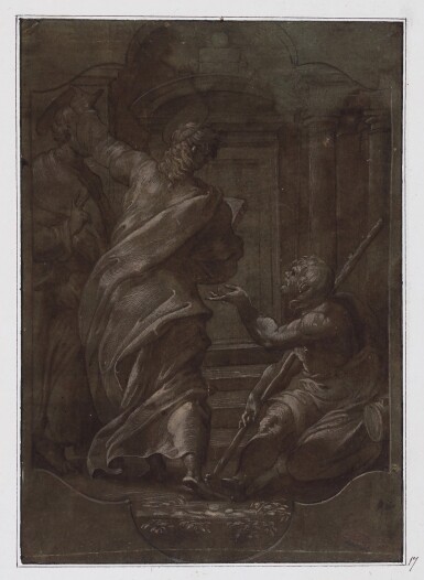 View full screen - View 1 of Lot 508. AFTER PERINO DEL VAGA | St. Peter and St. John healing a cripple at the gate of the temple.