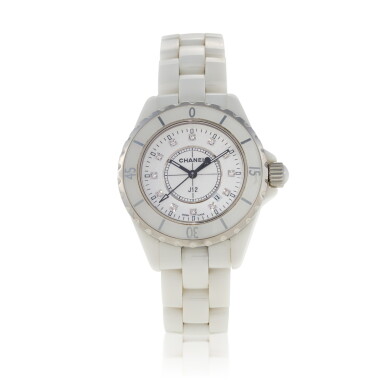 View full screen - View 1 of Lot 208. J12 White ceramic wristwatch and diamond-set wristwatch with date and bracelet Circa 2018.