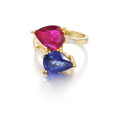 View full screen - View 1 of Lot 1099. Sapphire, ruby and diamond ring.