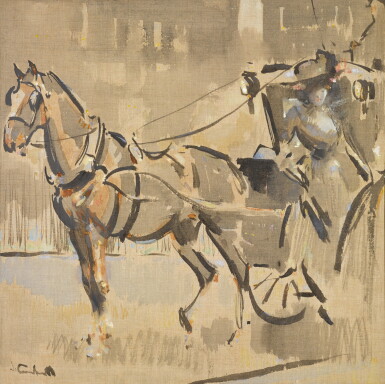 View full screen - View 1 of Lot 202. A Lady Alighting from a Hansom Cab.