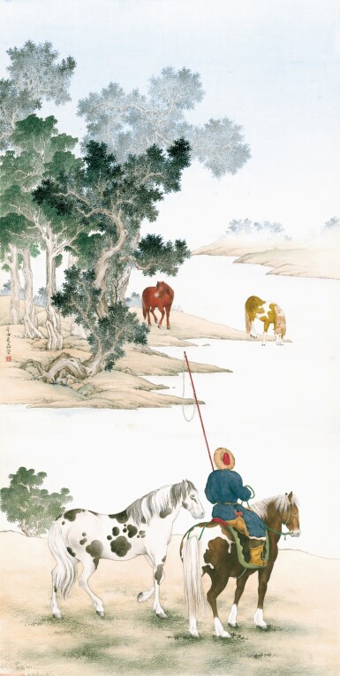 View full screen - View 1 of Lot 3177. 魏嘉瑩 柏溪牧馬圖 | Wei Chia-ying, Horse Herding by the Lake.