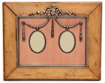 A Fabergé silver-mounted guilloché enamel and wood double photograph frame, workmaster Anders (Antti) Nevalainen, St Petersburg, 1899-1908