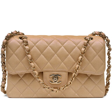 View full screen - View 1 of Lot 1358. Iridescent Cream Quilted Caviar Small Double Flap Bag Pale Gold Hardware, 2017.