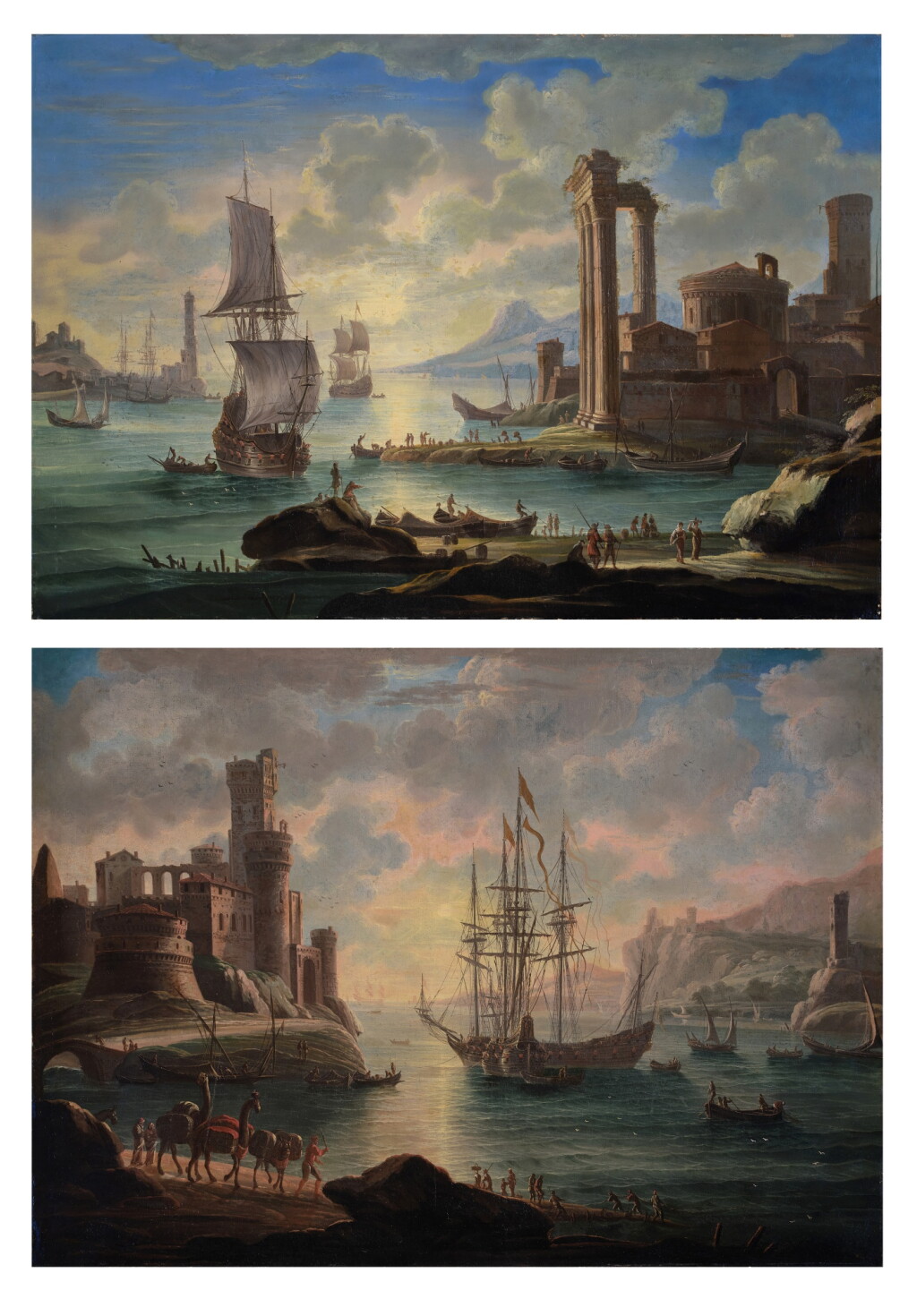 View full screen - View 1 of Lot 465. A Pair of Harbor Scenes with Ships and Ruins.