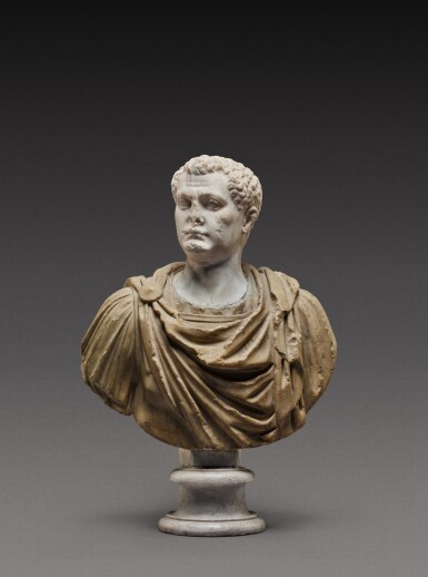 View full screen - View 1 of Lot 108. A Roman Marble Portrait Bust of a Man, the head circa A.D. 80, the shoulders 2nd Century A.D..