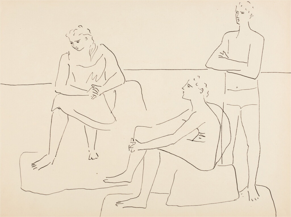 View full screen - View 1 of Lot 226. Femme et deux hommes sur la plage.