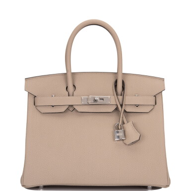 View full screen - View 1 of Lot 67. HERMÈS | GRIS TOURTERELLE BIRKIN 30CM OF TOGO LEATHER WITH PALLADIUM HARDWARE.