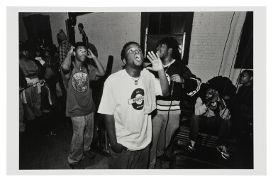 View full screen - View 1 of Lot 86. MPOZI TOLBERT | Set of four prints: "The Roots Jam Shot; Questlove record shopping; Lauryn Hill; Q-Tip, ca 1993-96..