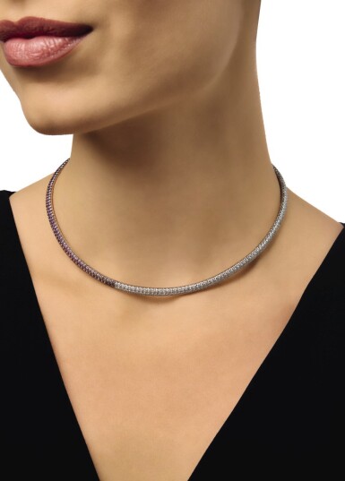View full screen - View 1 of Lot 143. CHANEL | PINK SAPPHIRE AND DIAMOND NECKLACE.