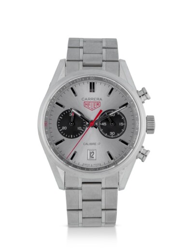 View full screen - View 1 of Lot 110. TAG HEUER | CARRERA JACK HEUER, REF CV2119 LIMITED EDITION STAINLESS STEEL CHRONOGRAPH WRISTWATCH WITH DATE AND BRACELET CIRCA 2012.