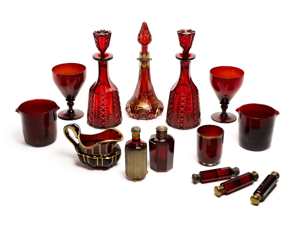 View full screen - View 1 of Lot 160. A group of ruby coloured glass, Various dates, mostly Victorian.