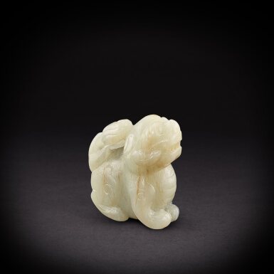View full screen - View 1 of Lot 6875. A white jade 'lion and lingzhi' group, Ming dynasty | 明 白玉瑞獅銜芝.