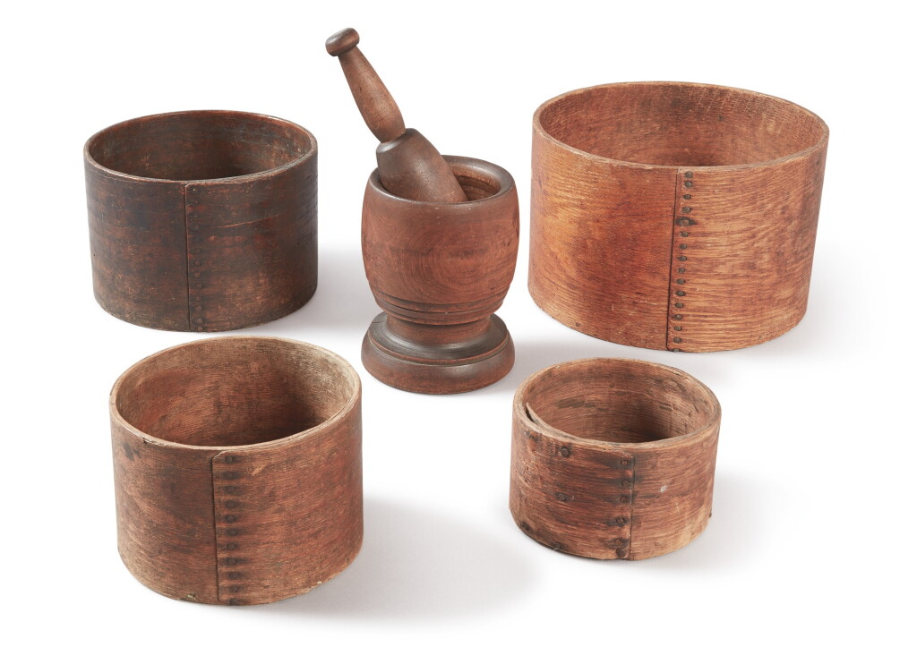 View full screen - View 1 of Lot 111. FOUR AMERICAN ASH GRAIN MEASURES, 19TH CENTURY.