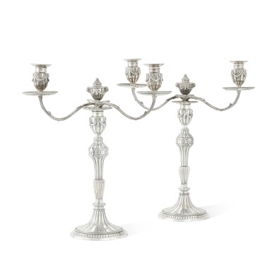 View full screen - View 1 of Lot 152. A pair of George III silver candelabra, Henry Hallsworth, London, 1776.