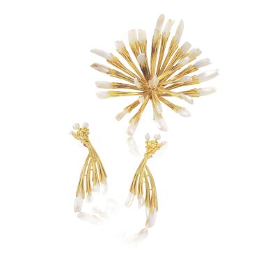 View full screen - View 1 of Lot 1162. Gold and baroque pearl demi-parure, circa 1970.