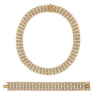 View full screen - View 1 of Lot 135. Demi-parure or et diamants, "Résille" | Gold and diamond demi-parure 'Résille'.