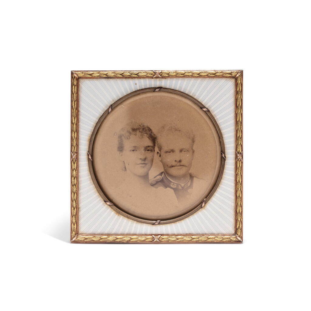 View full screen - View 1 of Lot 1012. A Fabergé two-colour gold and guilloché enamel frame, Moscow, 1899-1908.