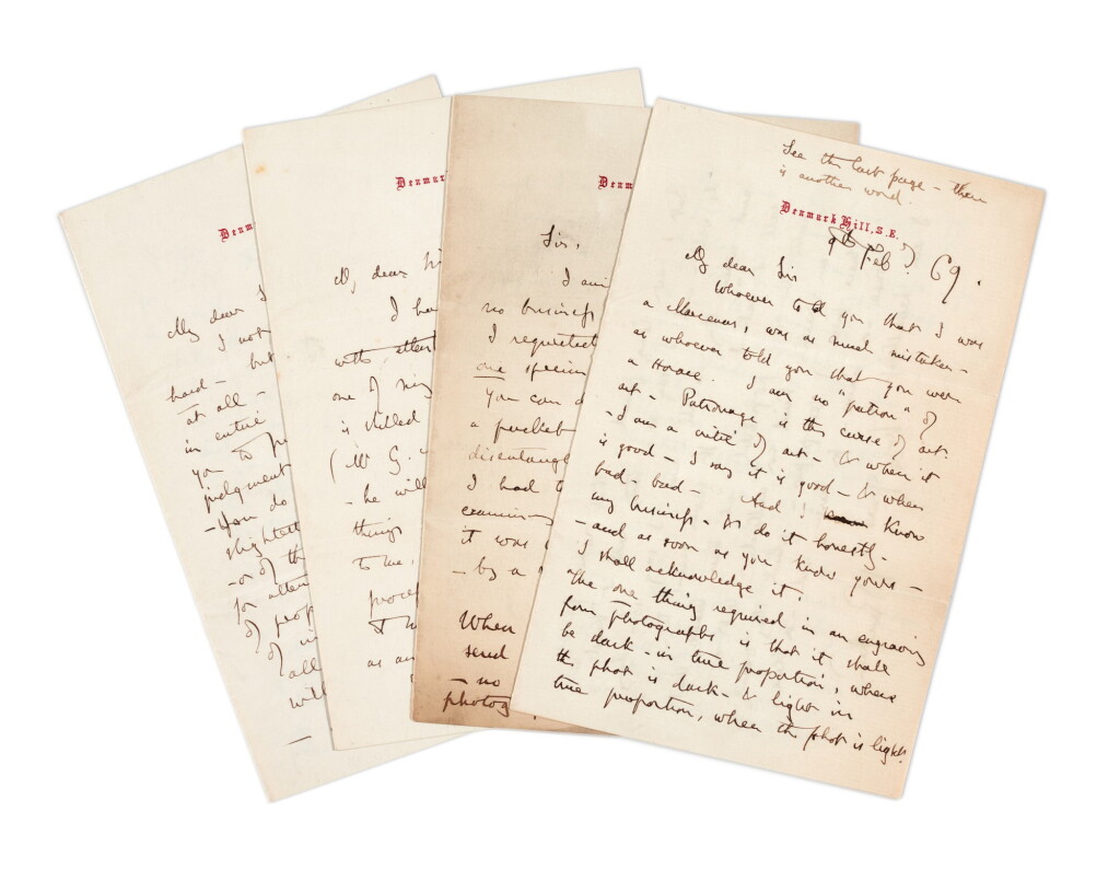 View full screen - View 1 of Lot 117. John Ruskin | Four autograph letters signed, to Duncan C. Dallas with related letters and a photograph, 1869-1883.