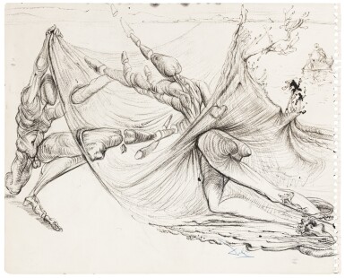 View full screen - View 1 of Lot 171. SALVADOR DALÍ | COMBAT DE GUERRIERS MICROPHYSIQUES - RECTO TÊTE DE NOURRISSON ET MADONE CORPUSCULAIRE À L'ENFANT - VERSO.