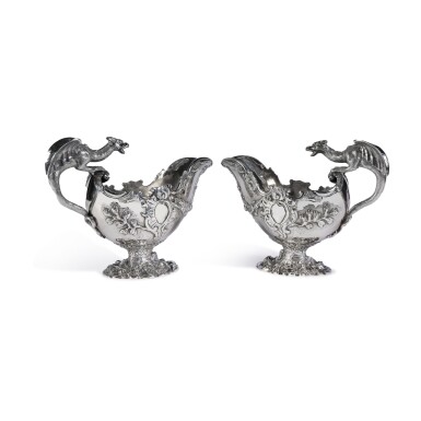 View full screen - View 1 of Lot 17. A Pair of George II Silver Sauce Boats, Isaac Duke, London, 1743.
