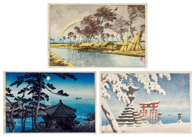 View full screen - View 1 of Lot 123. Kawase Hasui (1883-1957) | Three woodblock prints | Taisho – Showa period, 20th century .