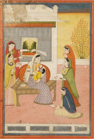 View full screen - View 1 of Lot 394. Yashodha Suckling the Infant Krishna, India, Kangra, circa 1820.