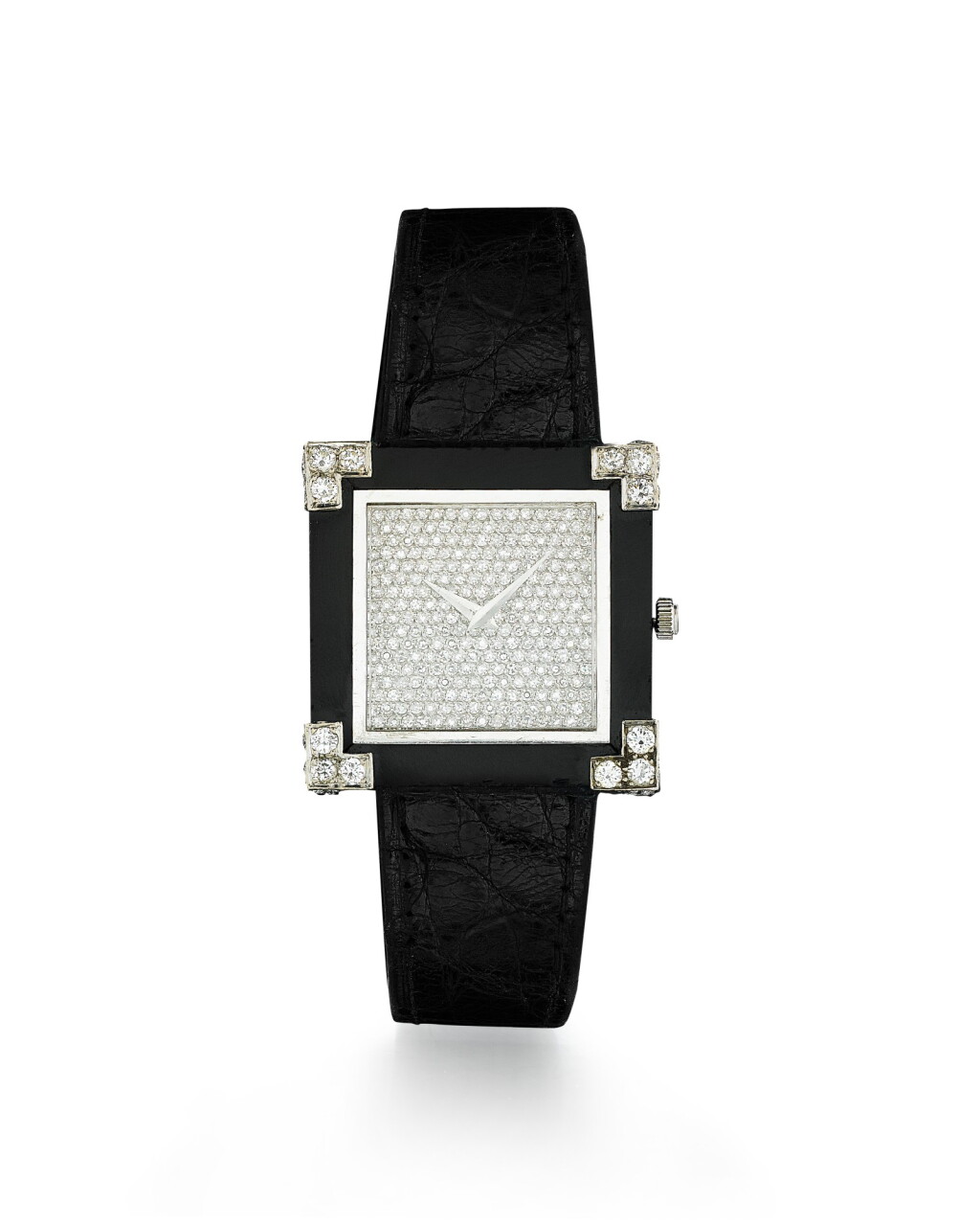 View full screen - View 1 of Lot 197. Montre bracelet de dame onyx et diamants | Lady's onyx and diamond wristwatch.