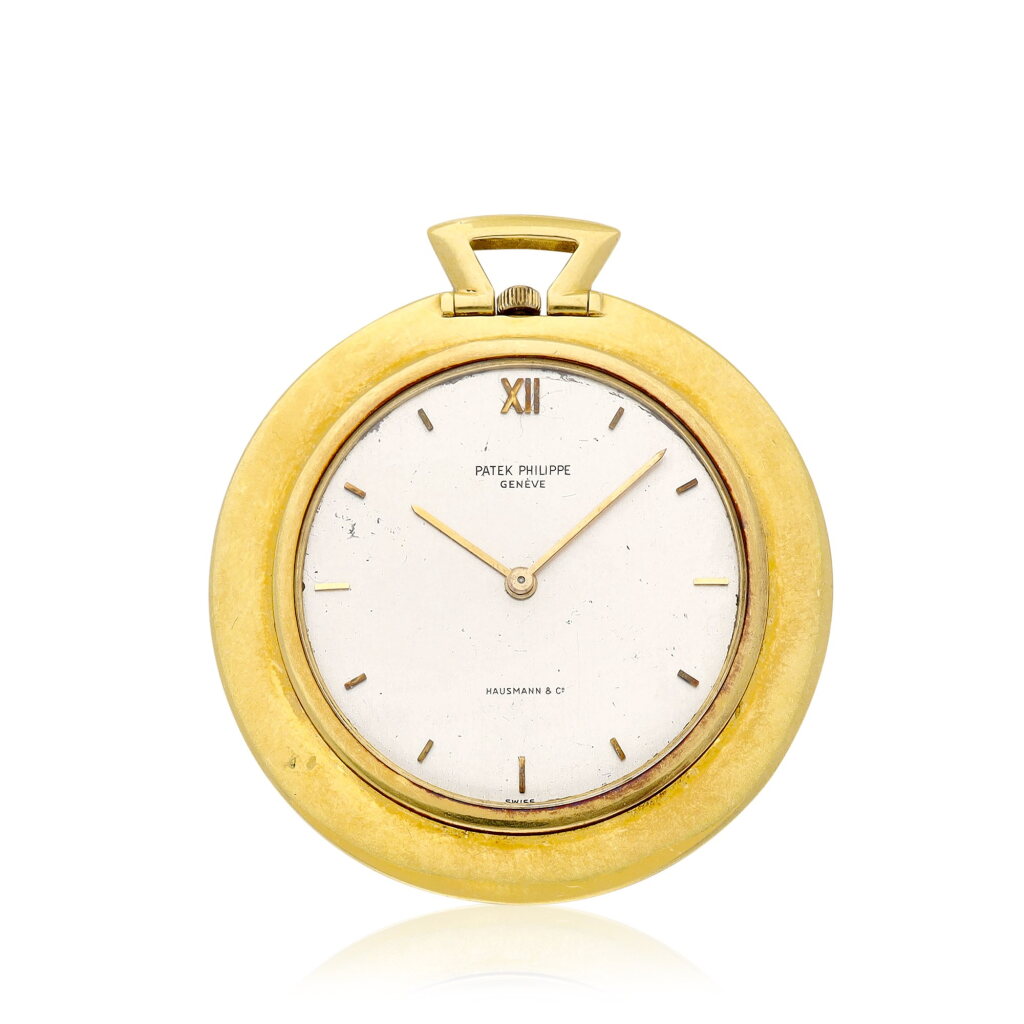 View full screen - View 1 of Lot 8283. Reference 855/1 | A yellow gold openface keyless watch, Retailed by Hausmann & Co., Circa 1970 | 百達翡麗 型號855/1 | 黃金懷錶,由 Hausmann & Co. 發行,約1970年製.