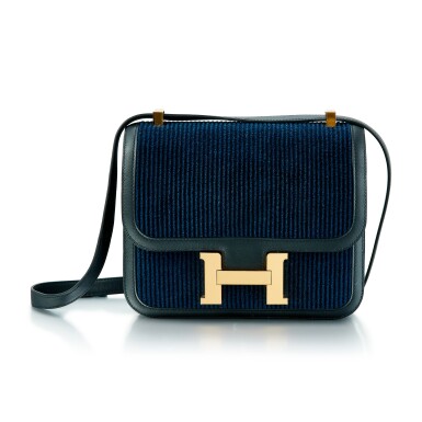 View full screen - View 1 of Lot 8383. Bleu Marine Velour and Noir Swift Constance III 24 Gold Hardware, 2021.