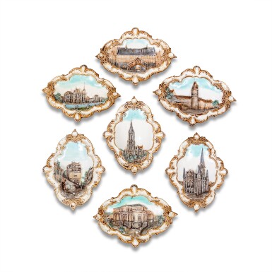 View full screen - View 1 of Lot 337. A set of seven glazed earthenware wall plaques, by Wilhelm Schiller & Sohn, 19th century .