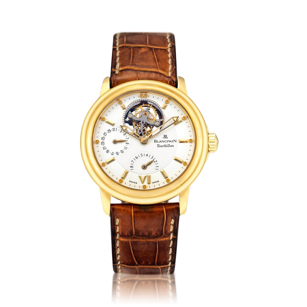 View full screen - View 1 of Lot 2096. Blancpain | Leman Tourbillon, A yellow gold tourbillon wristwatch with date and power reserve indication, Circa 2000 | 寶珀 | Leman tourbillon 黃金陀飛輪腕錶,備日期及動力儲備顯示,約2000年製.