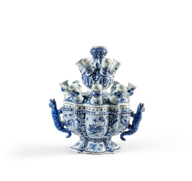 View full screen - View 1 of Lot 41. A Dutch Delft blue and white flower vase and tiered cover, circa 1695.
