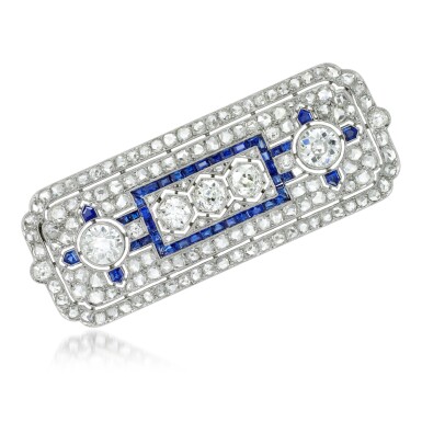 View full screen - View 1 of Lot 187. Mauboussin, attributed to || Sapphire and diamond brooch, 1920s.