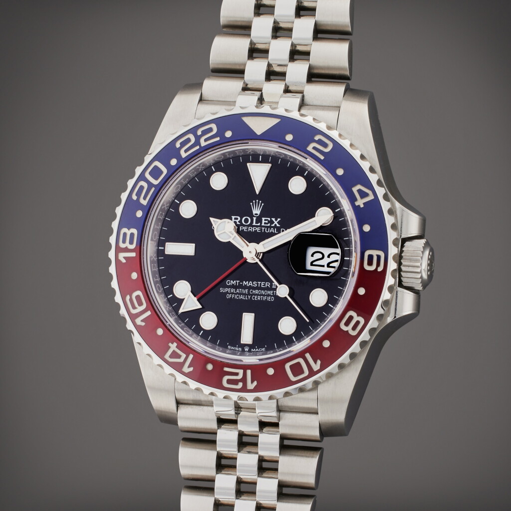 View full screen - View 1 of Lot 2. Reference 126710BLRO GMT-Master II 'Pepsi' | A stainless steel automatic dual time wristwatch with date and bracelet, Circa 2018.
